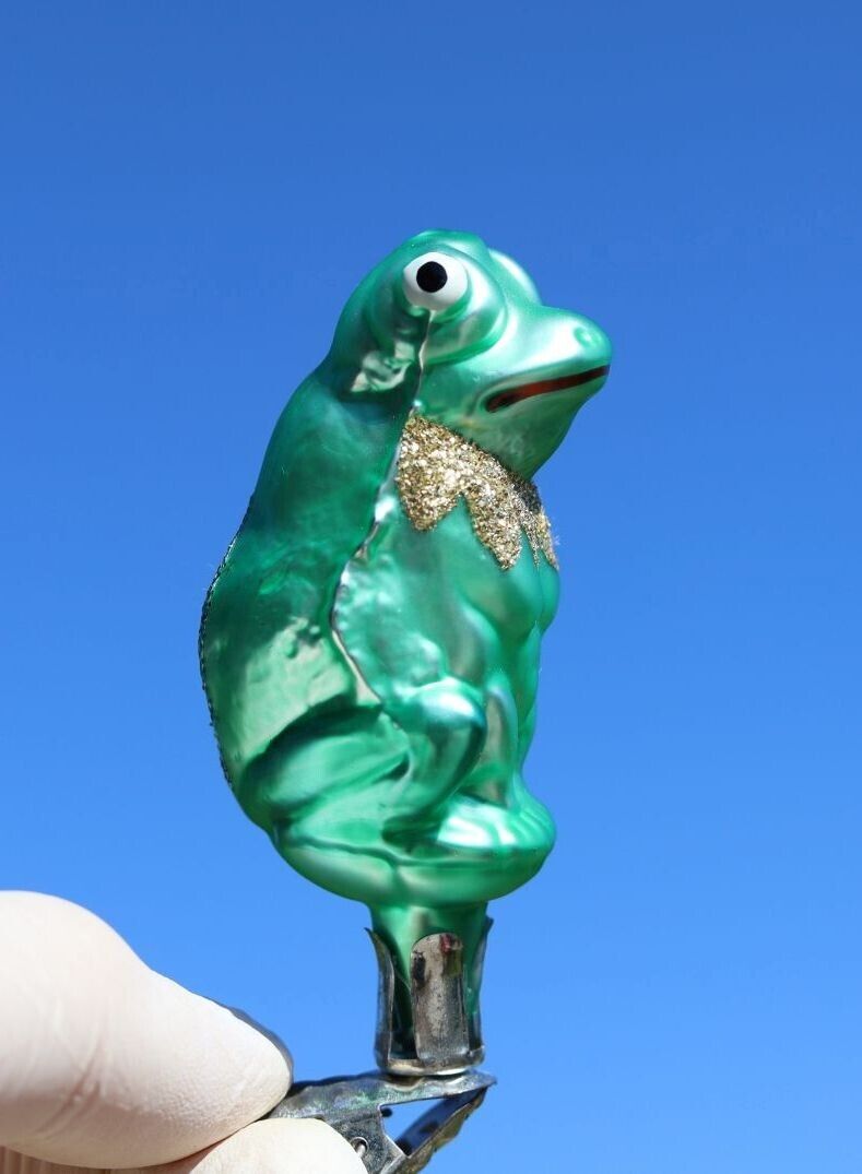 Vintage Germany Christmas ornament green frog