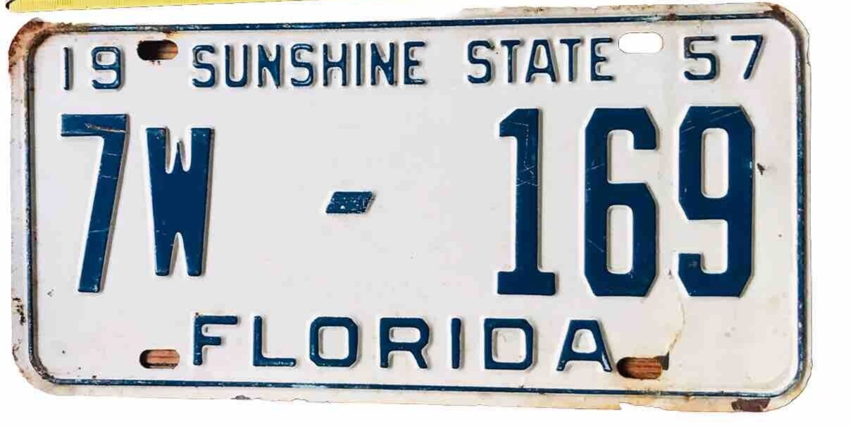 Florida License Plate 7W  #169 LICENSE PLATE 1957 SUNSHINE STATE Orange Cty