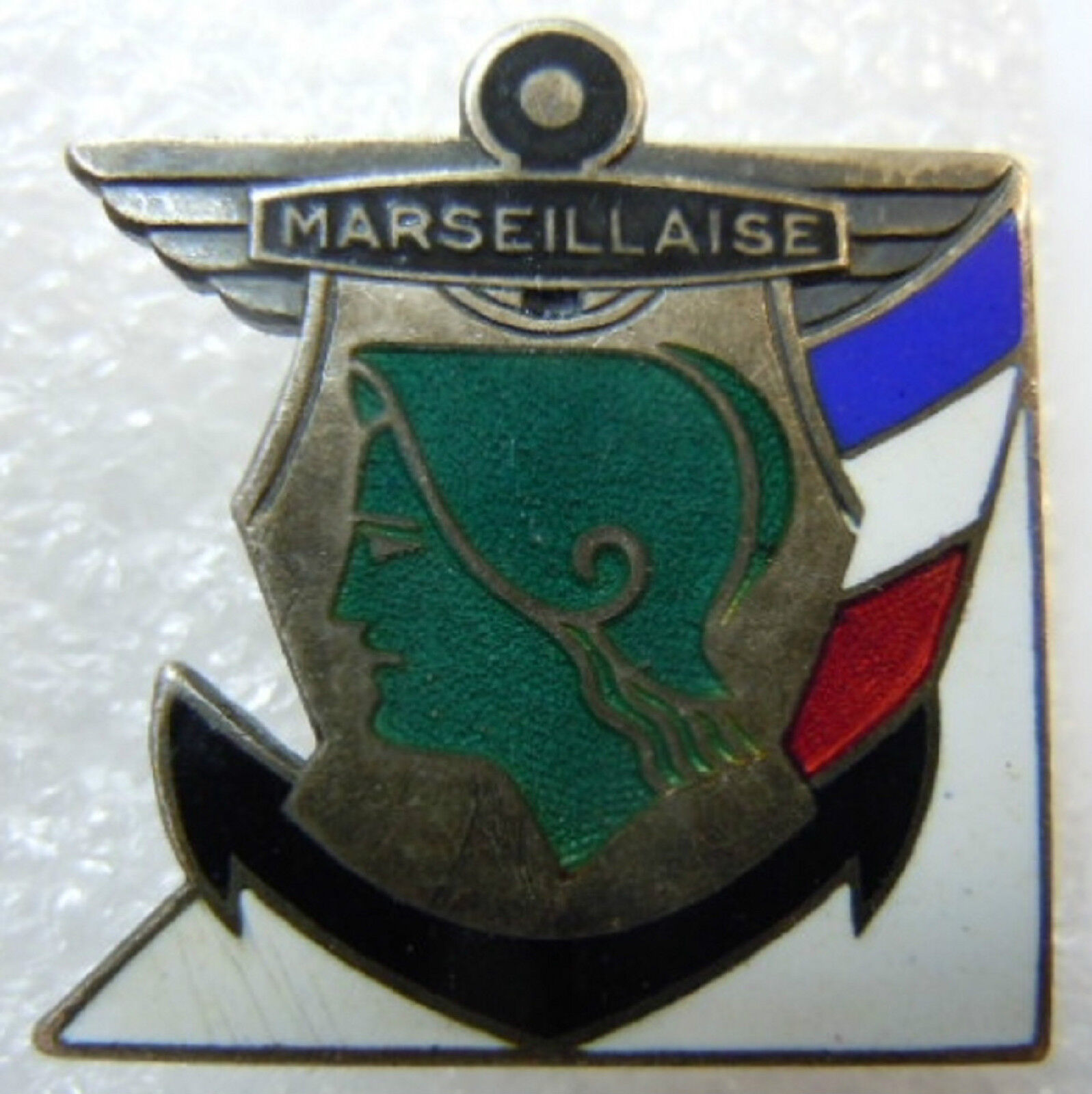 1939 Marine badge cruiser LA MARSEILLAISE AB deposited enamel ORIGINAL