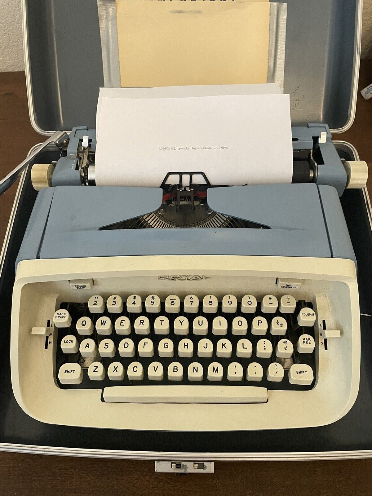 Vintage 1960\'s Royal Aristocrat Portable Typewriter with Case Baby Blue / Cream