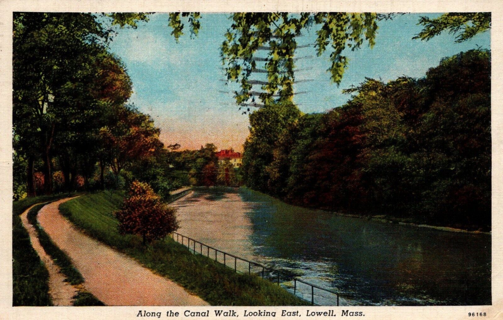 Lowell Massachusetts Canal Walk Looking East Linen Vintage Postcard Posted 1939