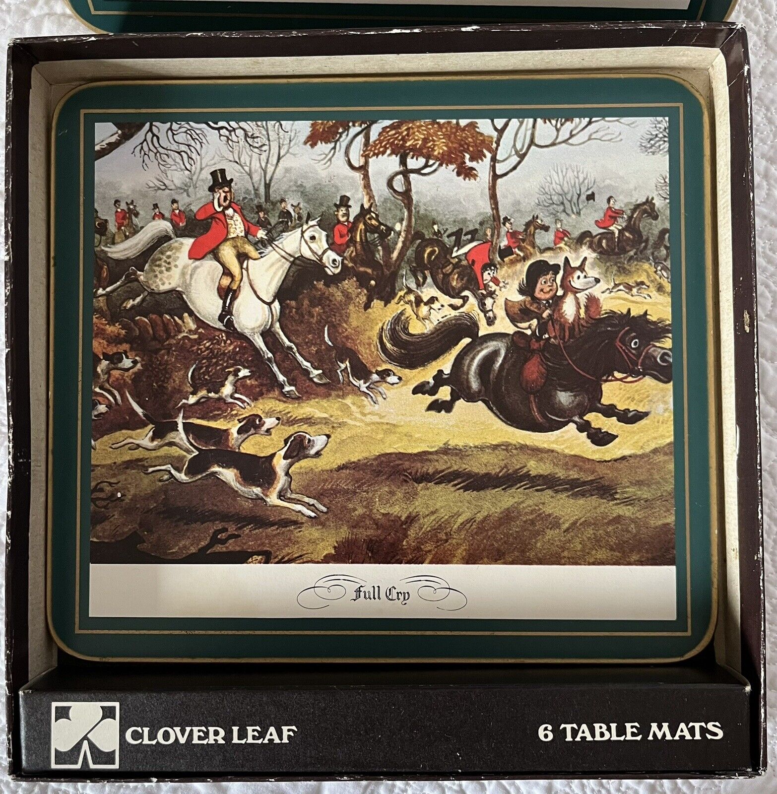 CLOVER LEAF Norman Thelwell Art 6 Cork Back Table Mats Made In England *VINTAGE*