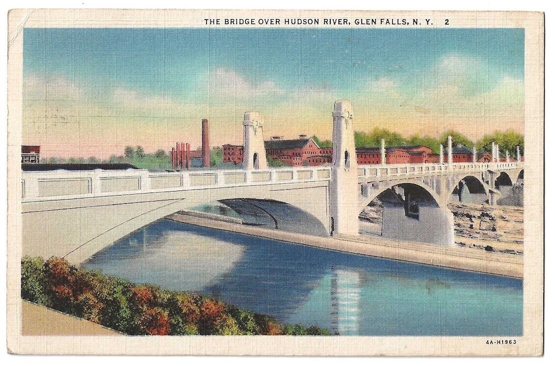 Glen Falls New York c1930\'s Bridge over Hudson River, factory
