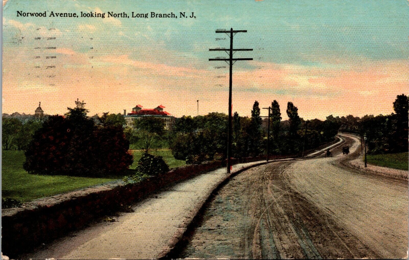 Long Branch New Jersey~Norwood Avenue Looking North~Postcard~Posted 1912