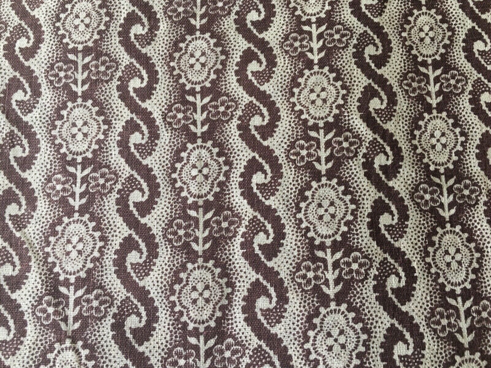 Beautiful Antique 19th Century Floral Picotage Dot Calico Cotton Fabric ~ Brown