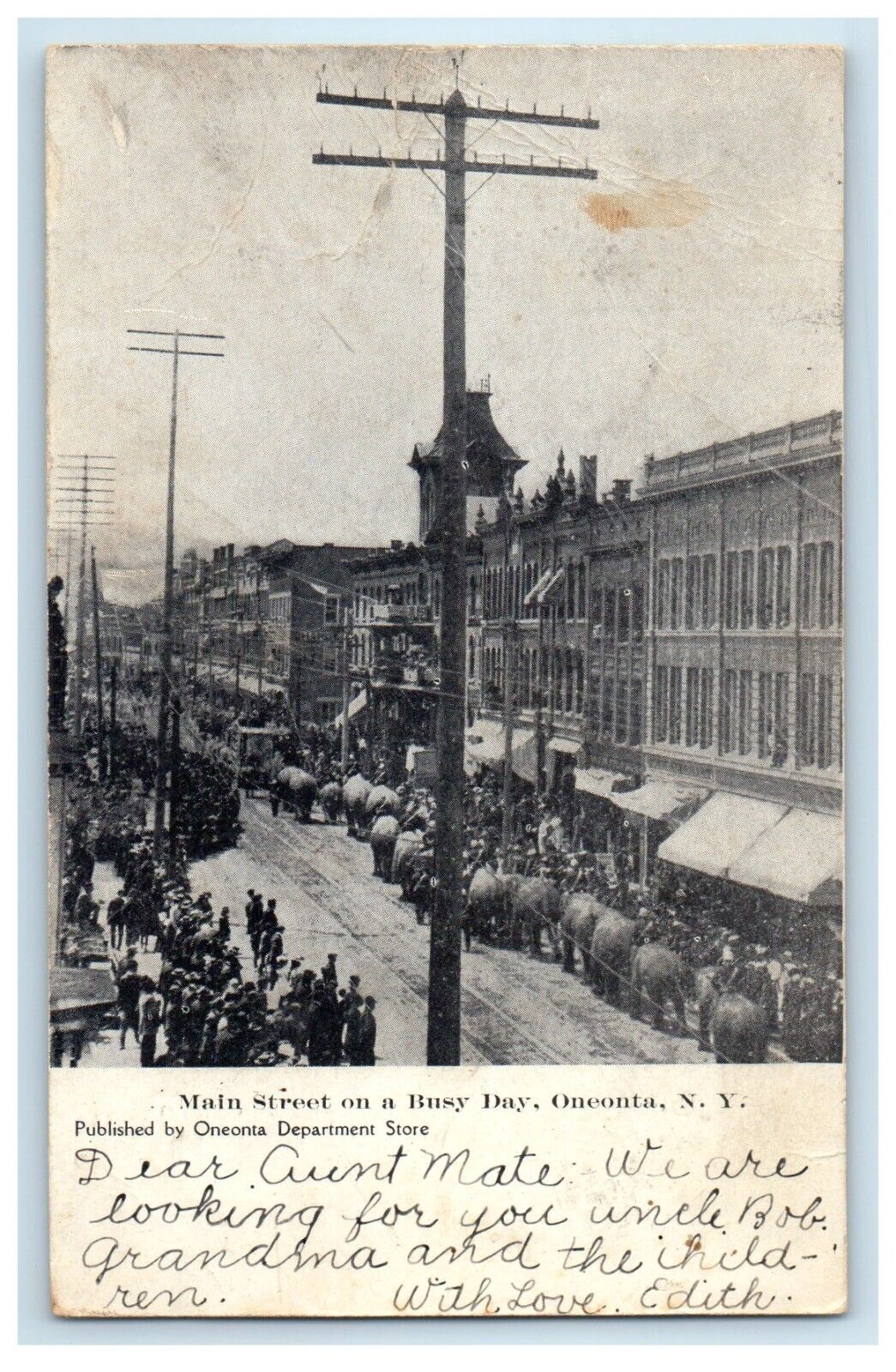 1906 Main Street On A Busy Day Oneonta New York NY Posted Antique Postcard