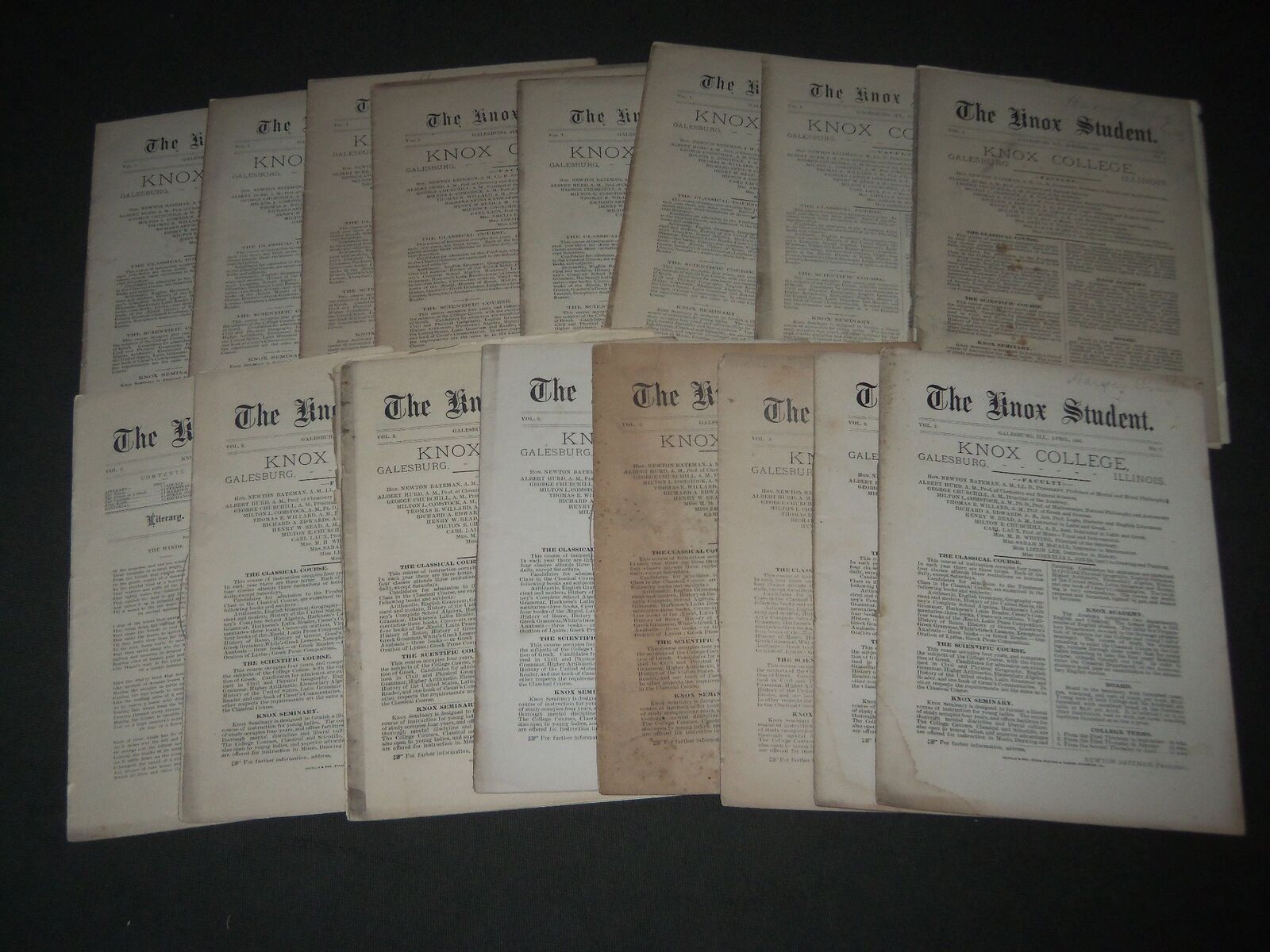 1878-1882 THE KNOX STUDENT NEWSPAPER LOT OF 31 - VOLUME #1 TO # 4 ISSUES - WR 7
