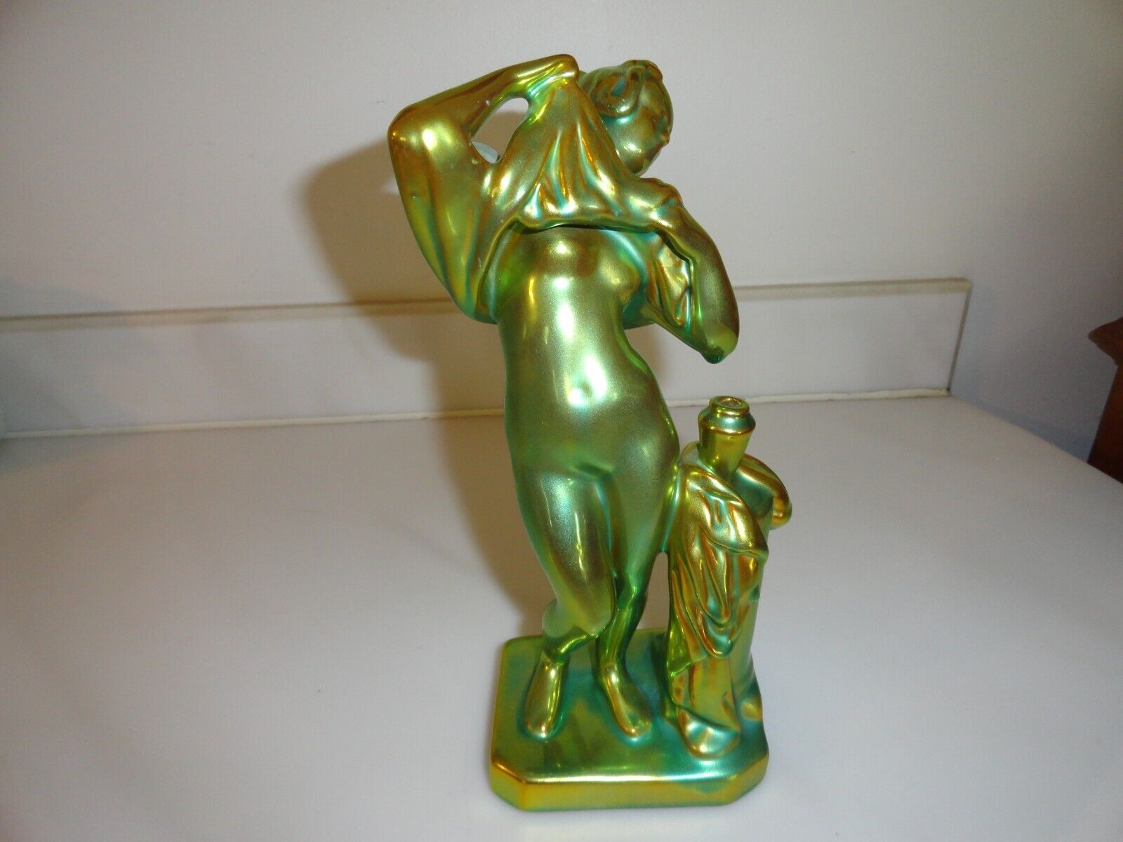 Vintage Zsolnay Art Nouveau Green Eosin Nude Woman Lady Hungarian Figurine