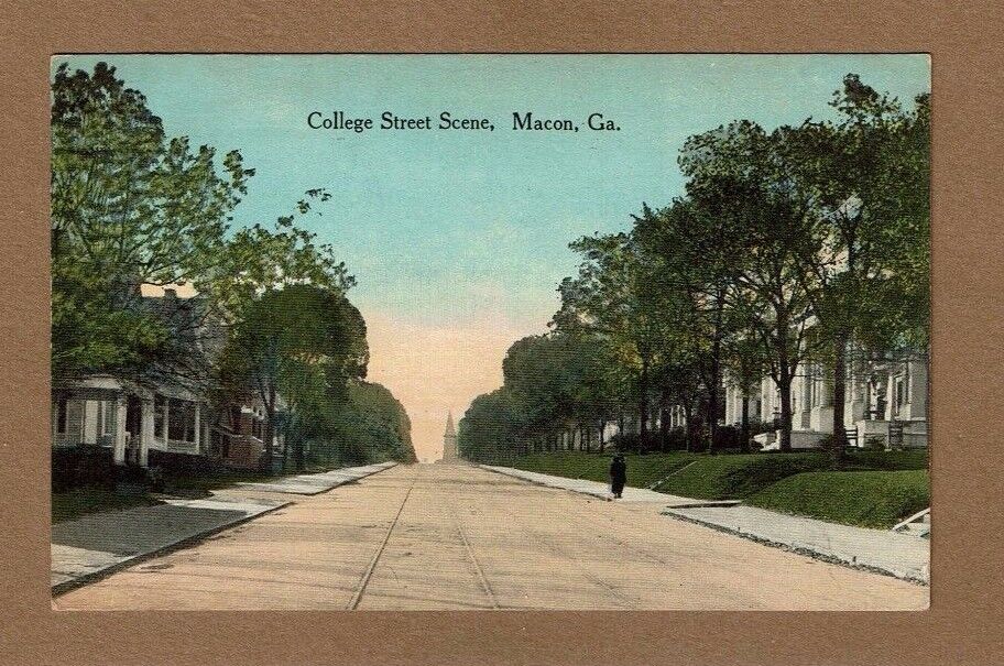 Macon,GA Georgia, College Street Scene trolley tracks used 1914