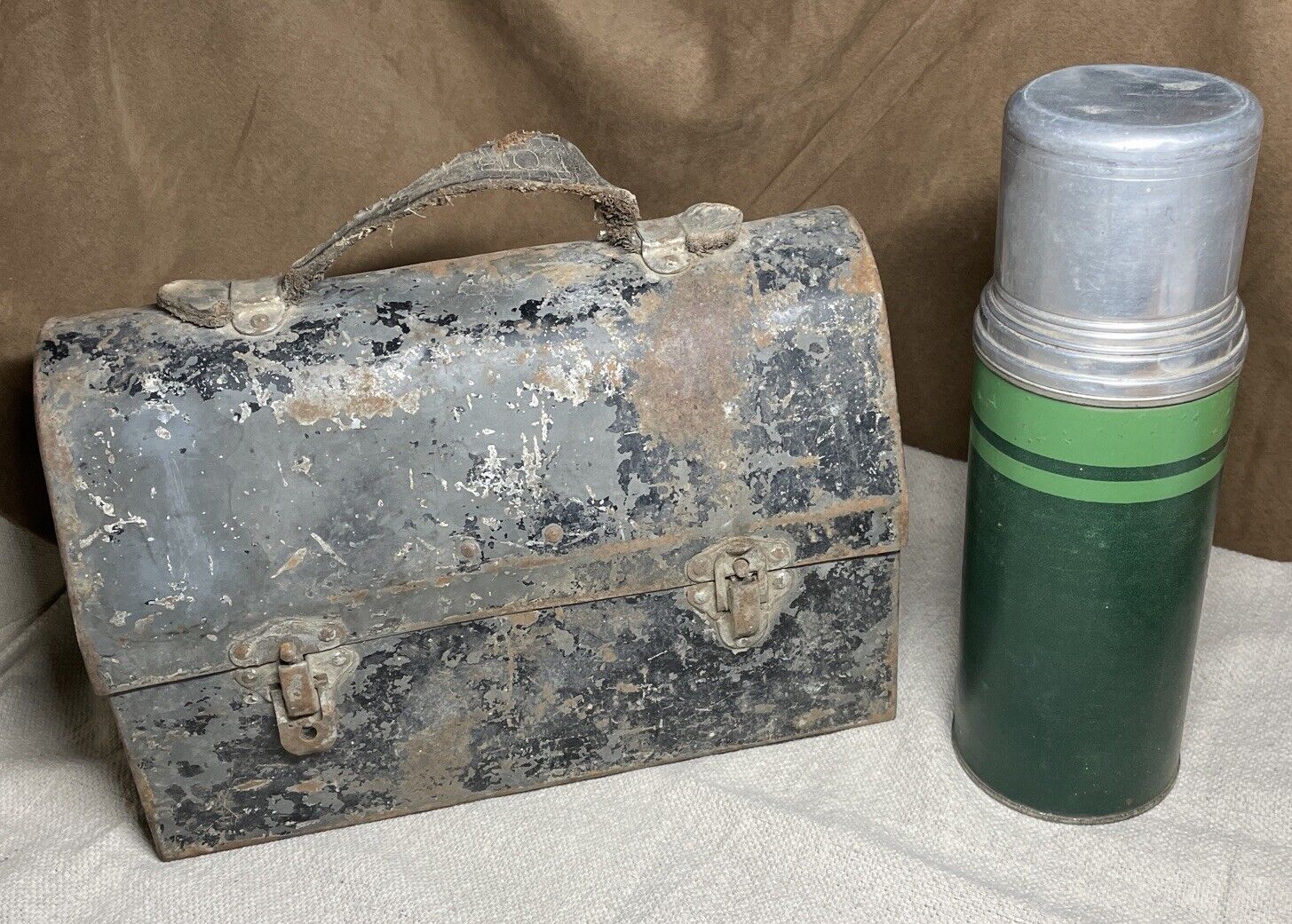 Antique Icy-Hot Bottle Co. Lunchbox (pre-1925?) with Vtg.Montgomery Ward Thermos