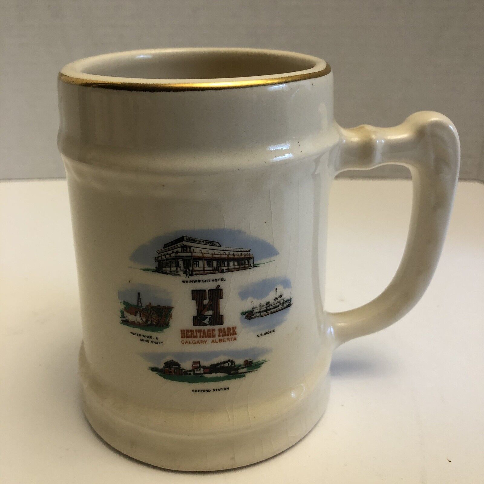 Vintage Heritage Park Mug Calgary Alberta Canada Circa 1978 22k Gold On Rim