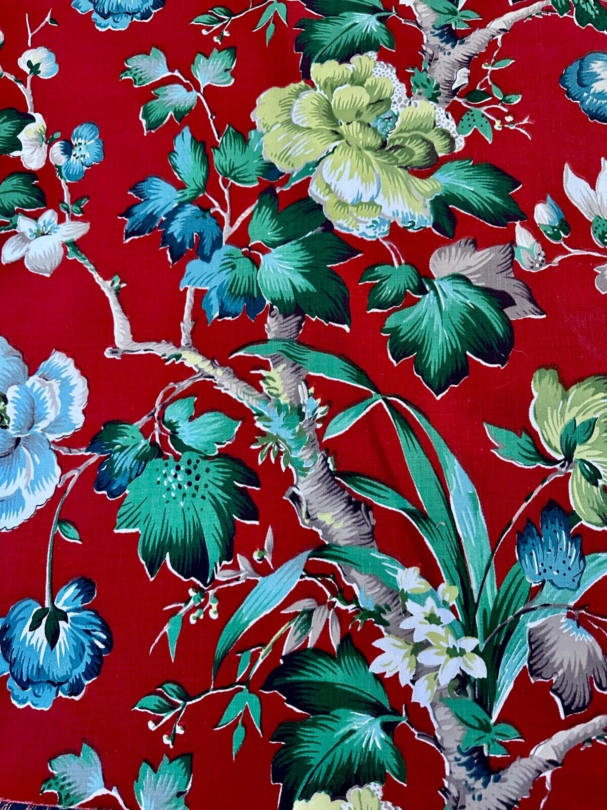 Oriental Garden on Imperial RED 1940\'s Barkcloth Era Vintage Fabric 16YDS Avail