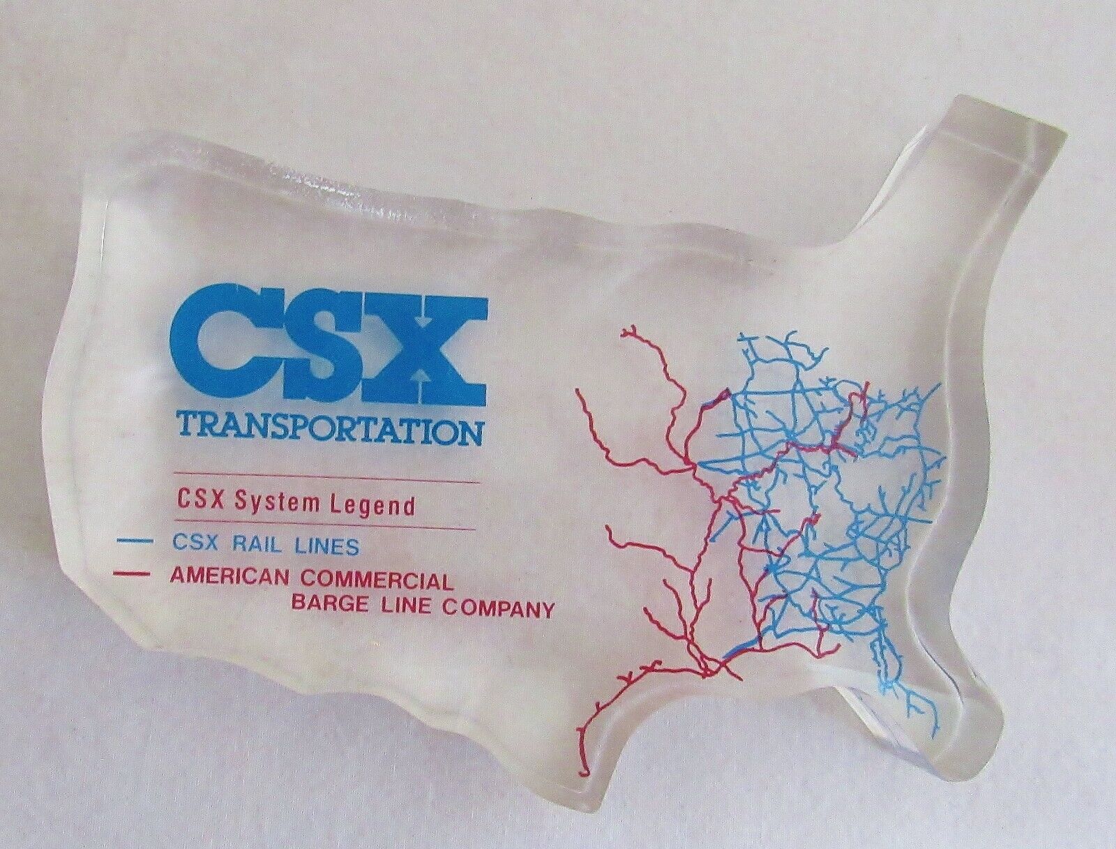 Vintage CSX Transportation Railroad Paperweight Rail Lines Lucite USA Map Shaped
