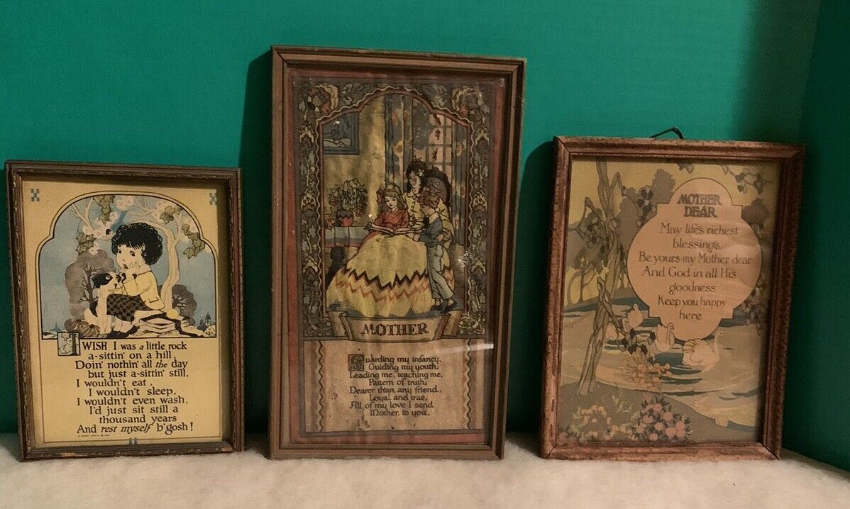 Set Of 3 Vintage 1930’s Deco Small Framed Mother Pictures