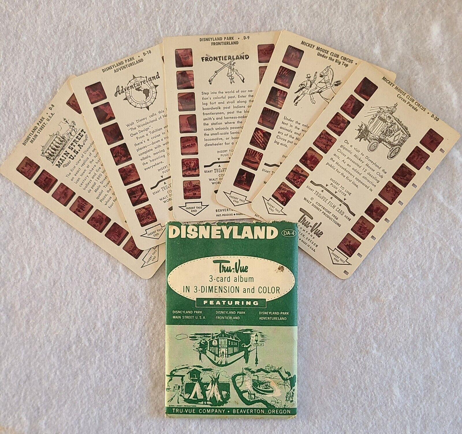 Vintage 1960s Disneyland Tru-Vue 3-Card Album w/5 cards - Mickey Mouse and more