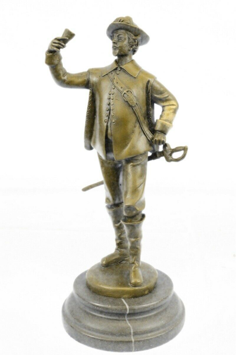 Real Pure Classic Bronze Cavalier Cavalry Soldier Renaissance Sculpture Art Deco