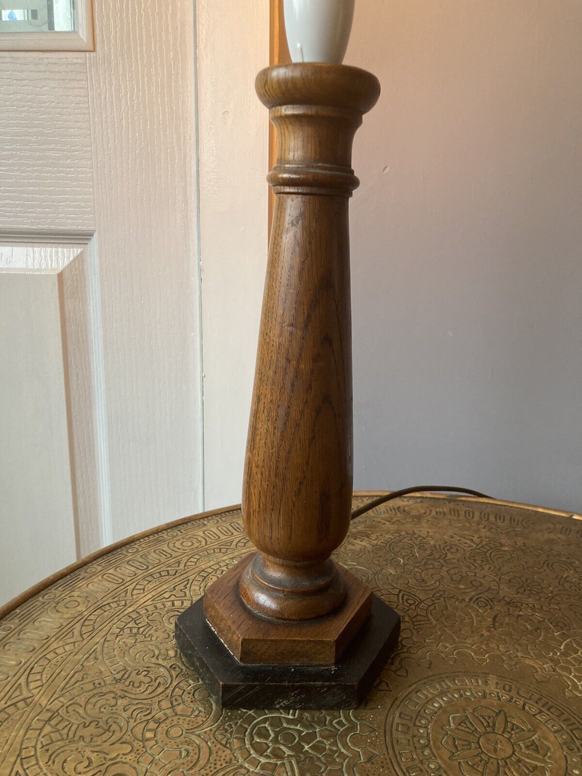 Vintage Antique Oak Wooden Table Lamp Art Deco fully working order