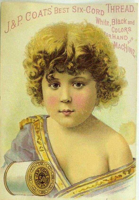 1880\'s-90\'s J & P Coats Thread Lovely Child Curly Hair Purple Robe P94