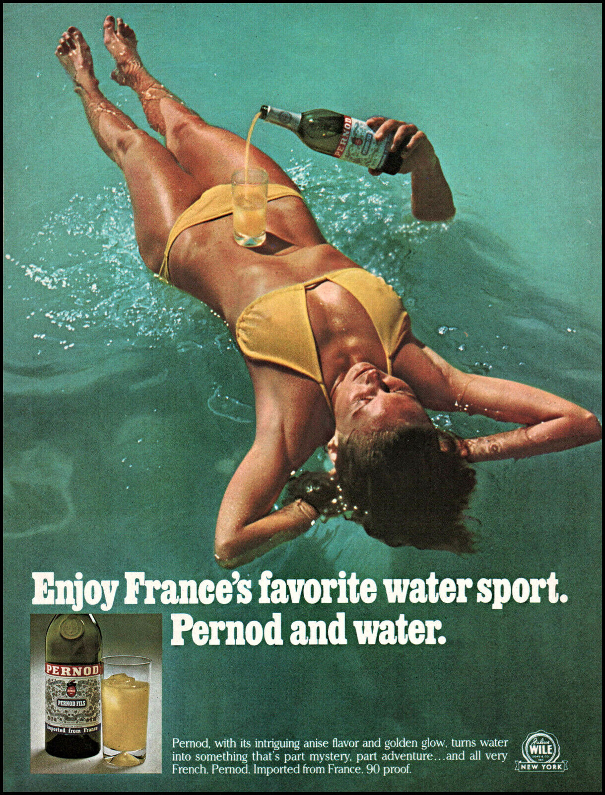 1976 Woman Bikini Pool Pernod Fils absinthe water sport retro photo print ad S9