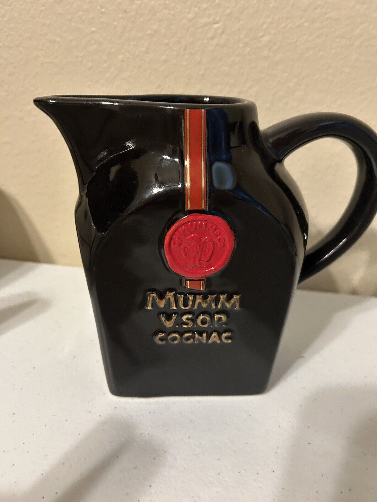 Vintage Mumm V.S.O.P. Cognac Advertising Ceramic Bar Jug Water Pitcher