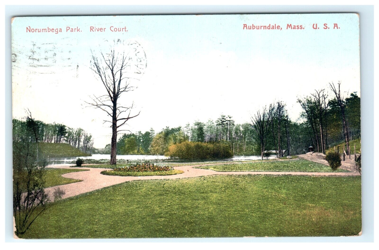 Norumbega Park River Court Auburndale MA Massachusetts Early Postcard