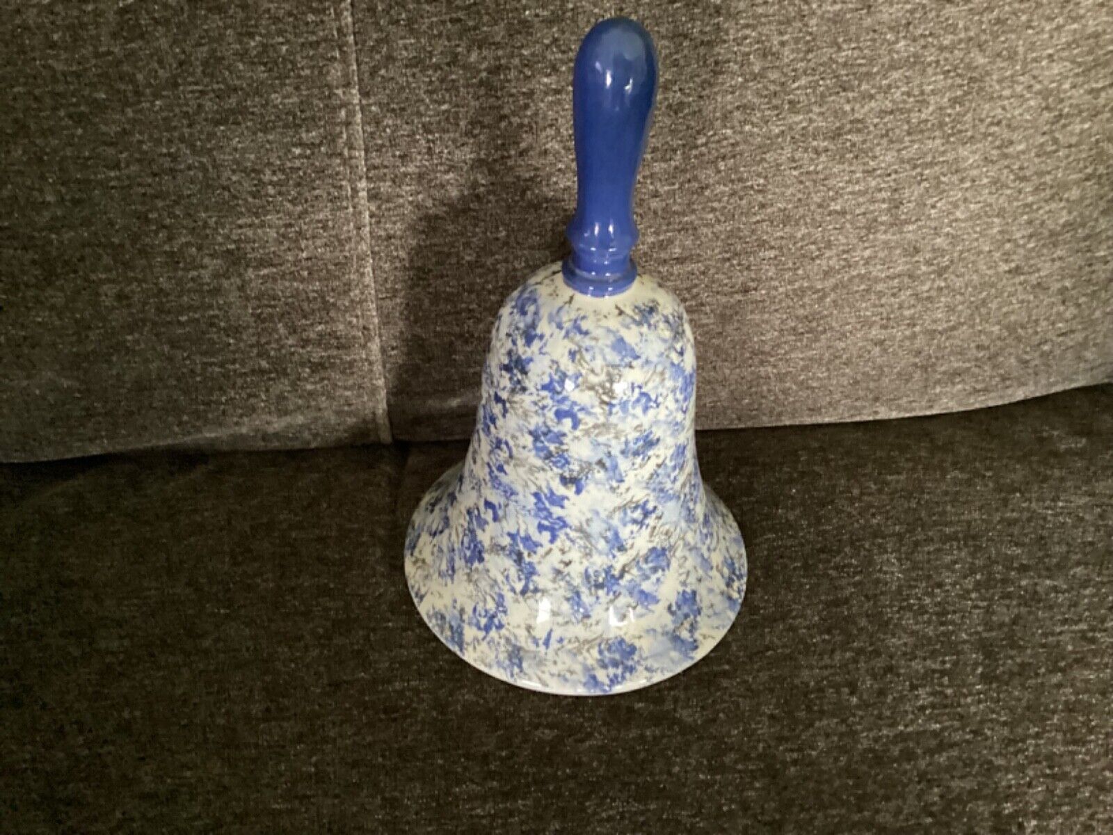 Vintage Blue/White Speckled Bell , Missing Chain Bell Inside