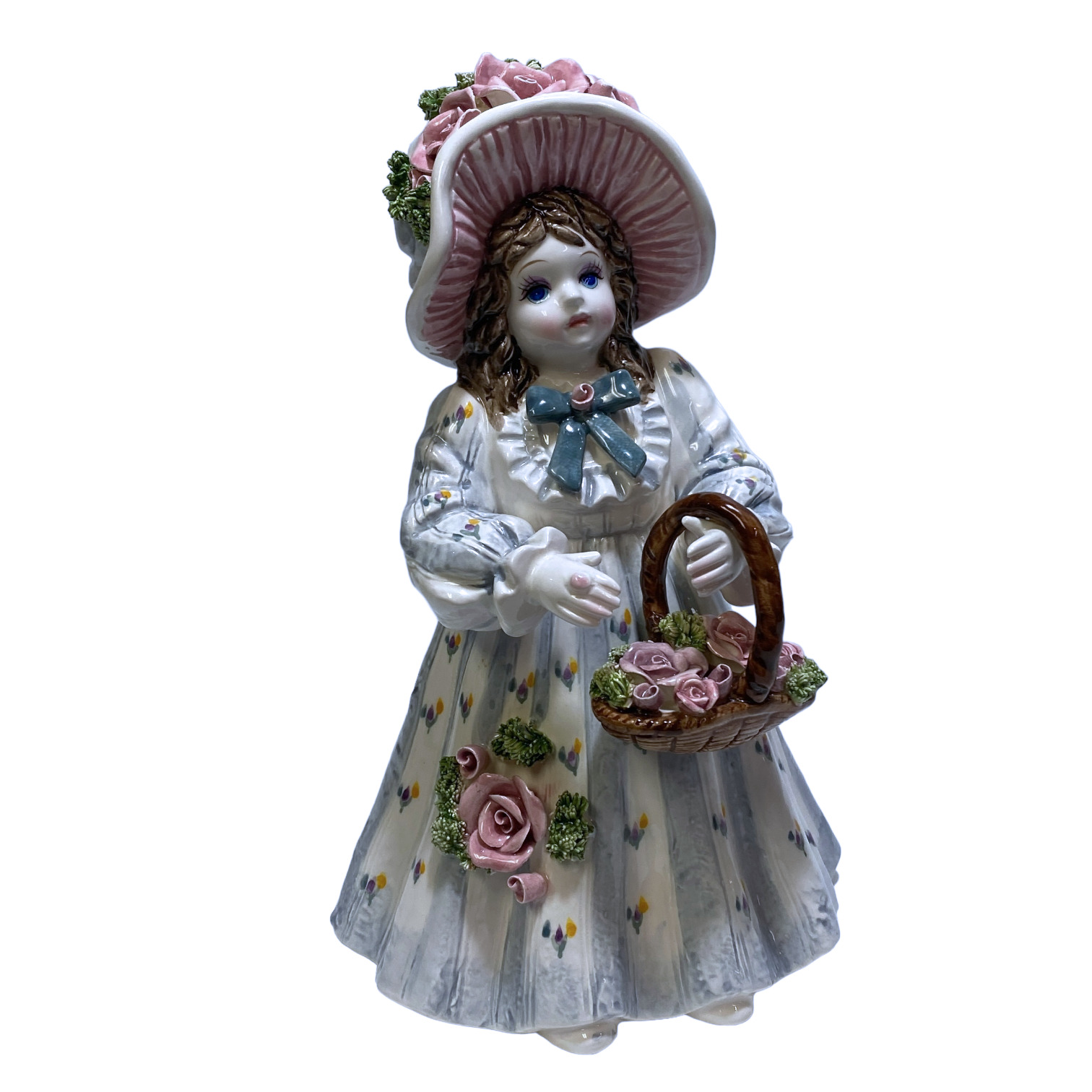 Schmid 1993 Yamada Girl Basket Rose Porcelain Music Box Figurine Signed 147/1500