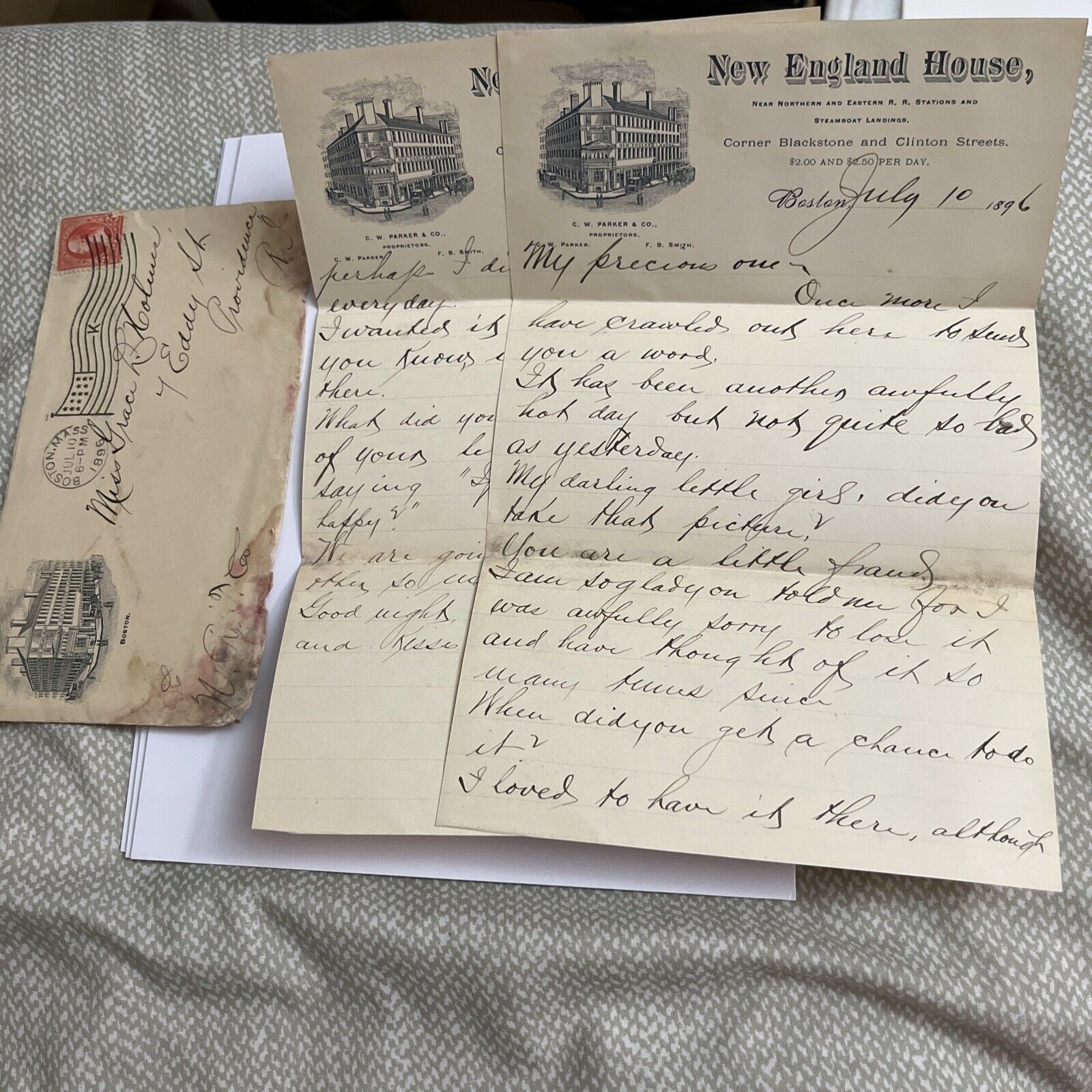 Antique 1896 Letter New England House Hotel Letterhead Boston Massachusetts MA