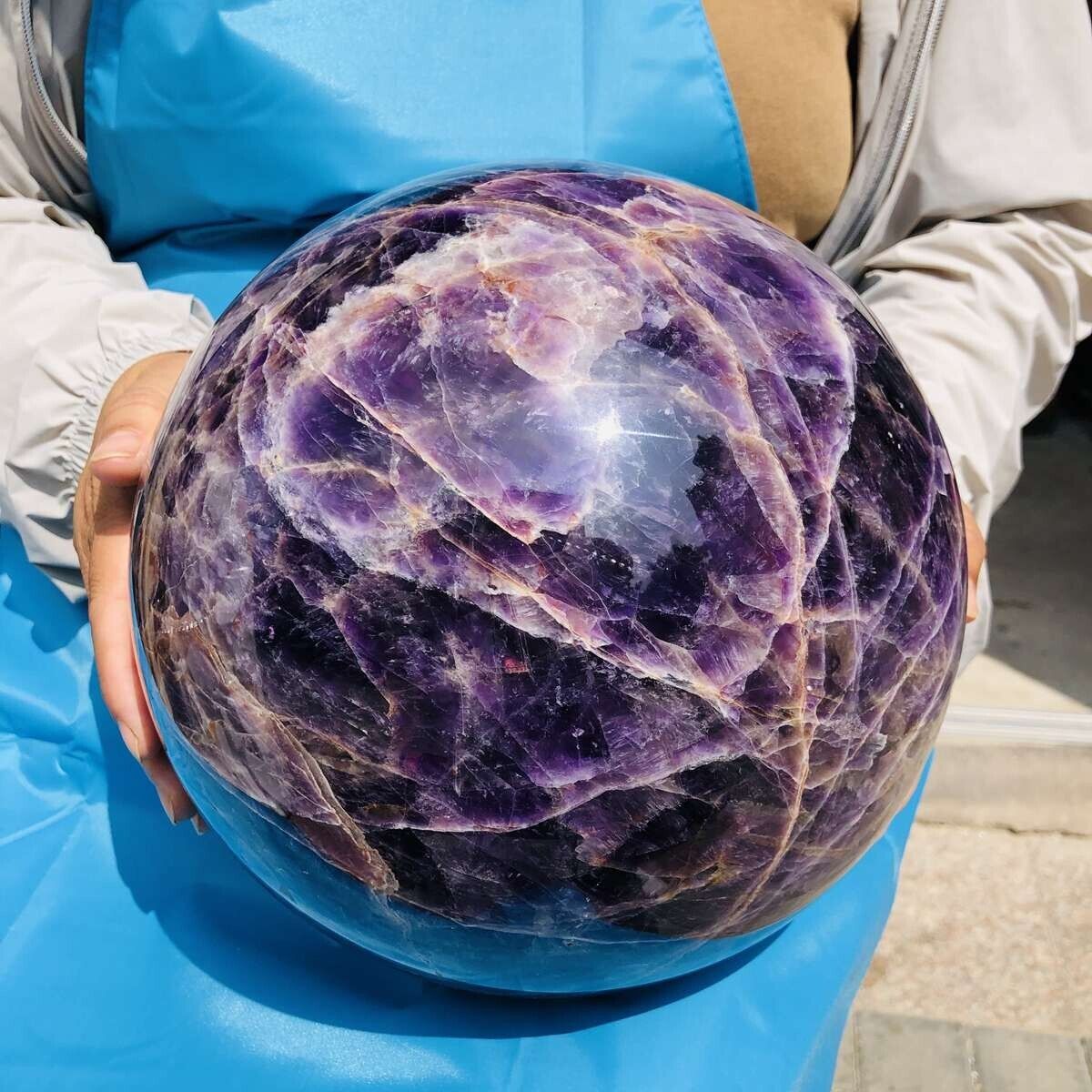 17.6KG Natural Beautiful Dream Amethyst Quartz Crystal Sphere Ball Healing 1951