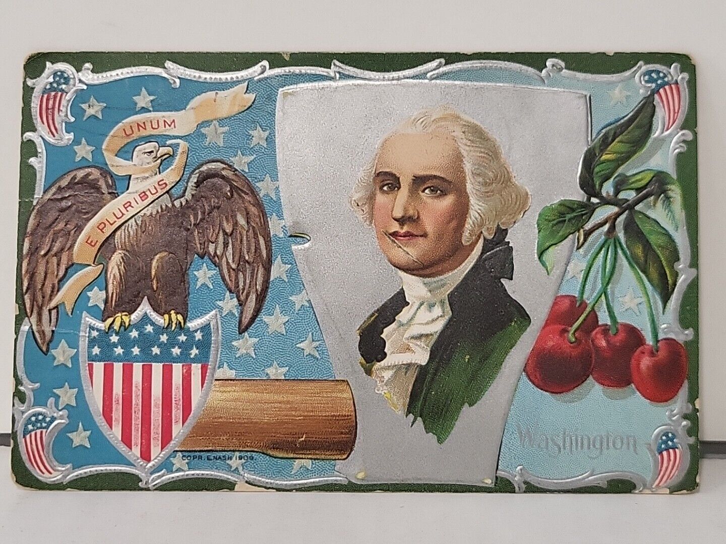1909 Raphael Tuck Postcard George Washington Eagle Cherries Flag Postmark Crest