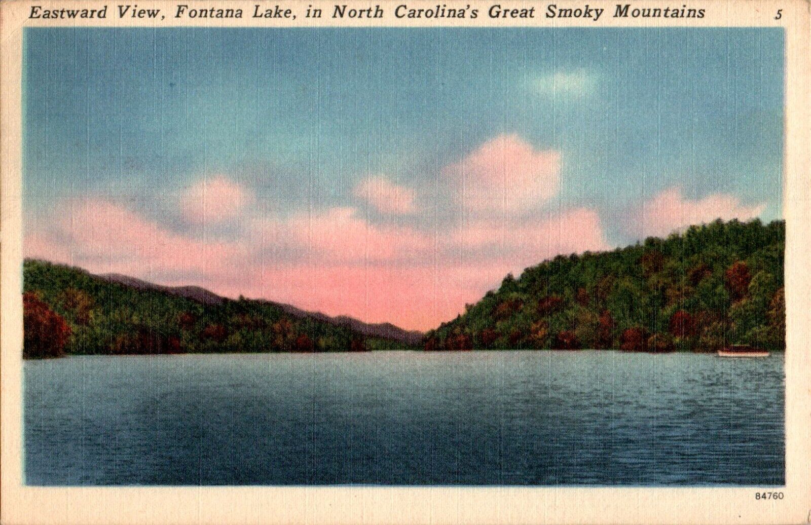 Eastward View, Fontana Lake, Smokey Mountains, North Carolina NC 1956 Postcard