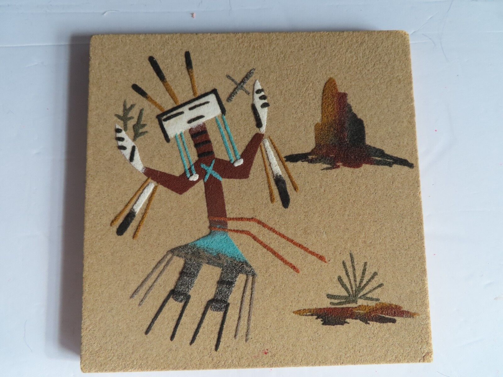 Vintage Southwestern Indian Native American Hand Made Kachina Sand Art Signed