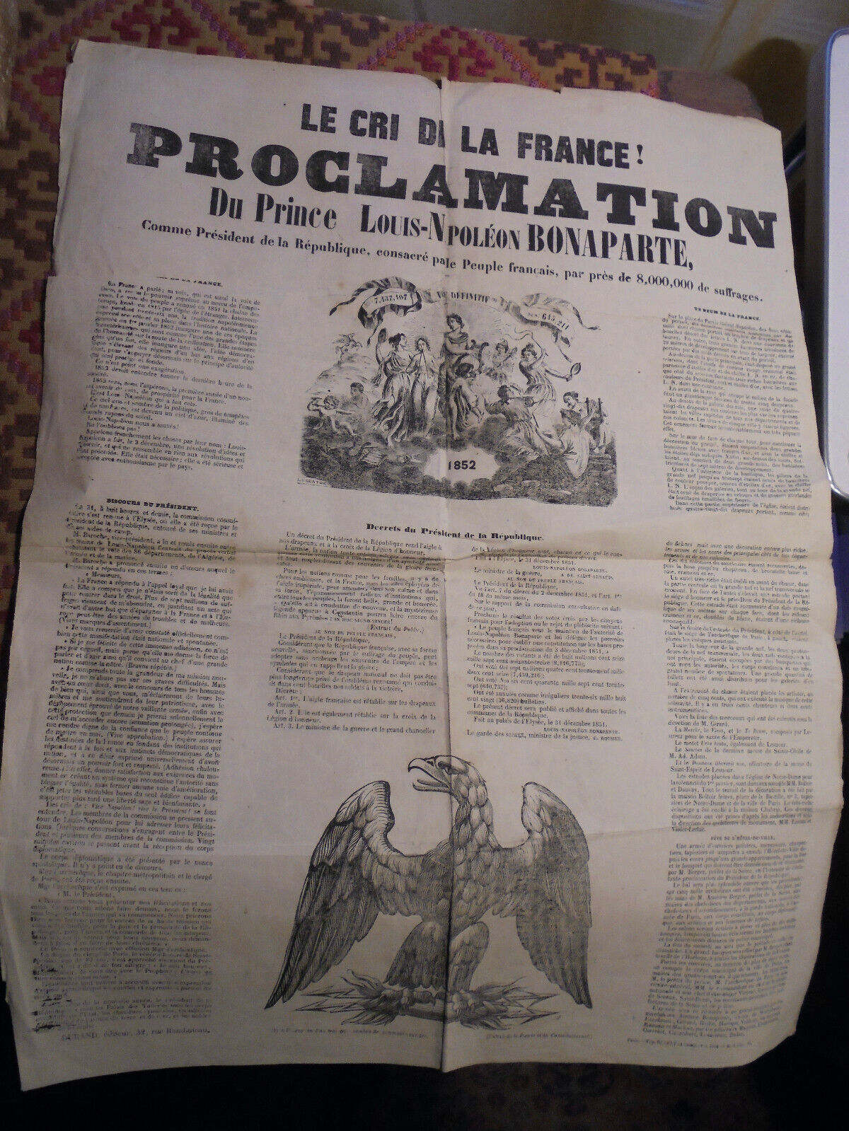 poster 1852 Proclamation Prince Louis-Napoleon Bonaparte President of the Republic