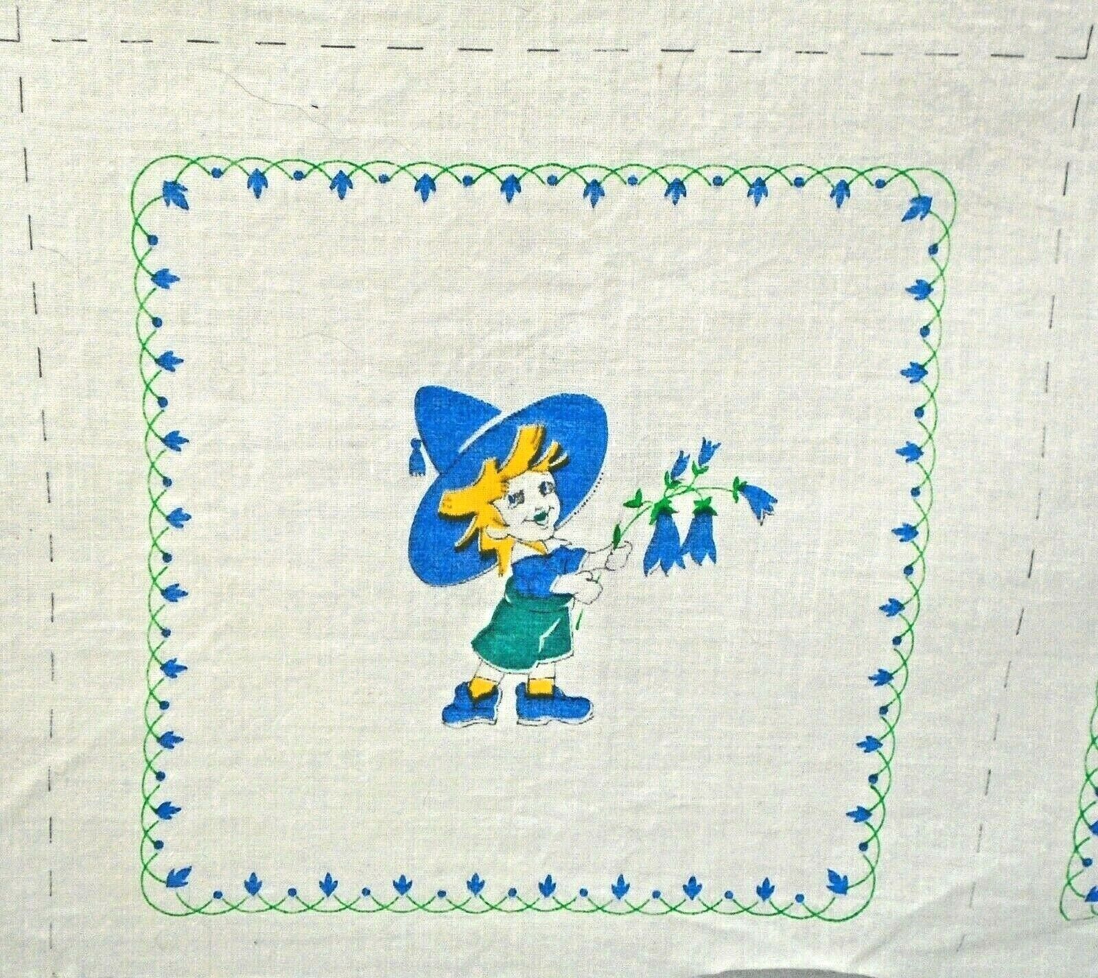 Vintage Bluebell Fairy Witch Fairy Tale Blocks Squares Light Cotton Fabric 30x38