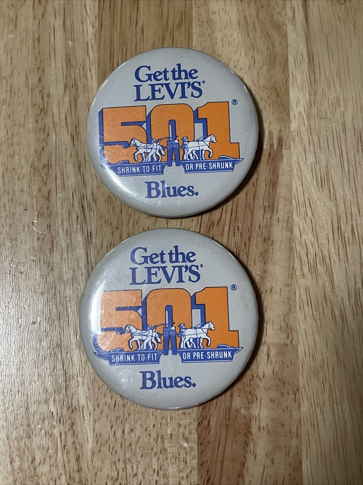 Lot Of 2 Vintage Levis 501 Blues PIN BACK BUTTON