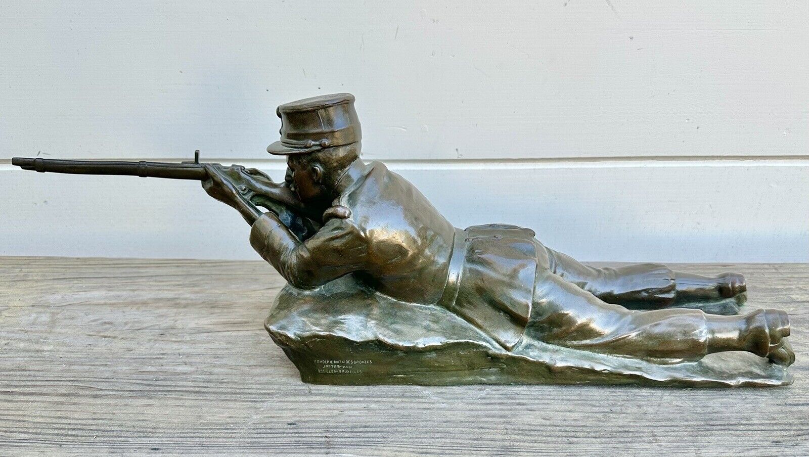 Antique Jacques Petermann Fondeur Bruxelles Nationale Bronze Soldier Sculpture