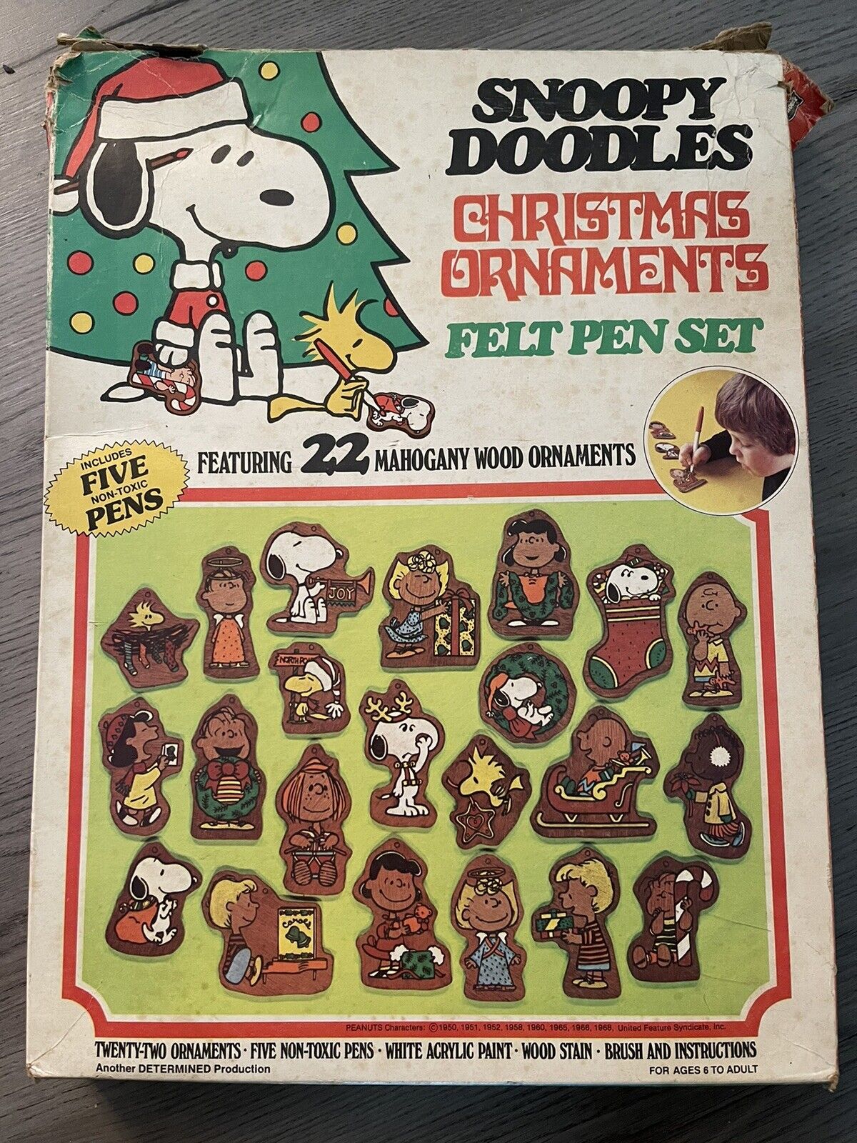 Vintage 1968 Snoopy Doodles Christmas Ornaments Set Arts And Crafts Painting