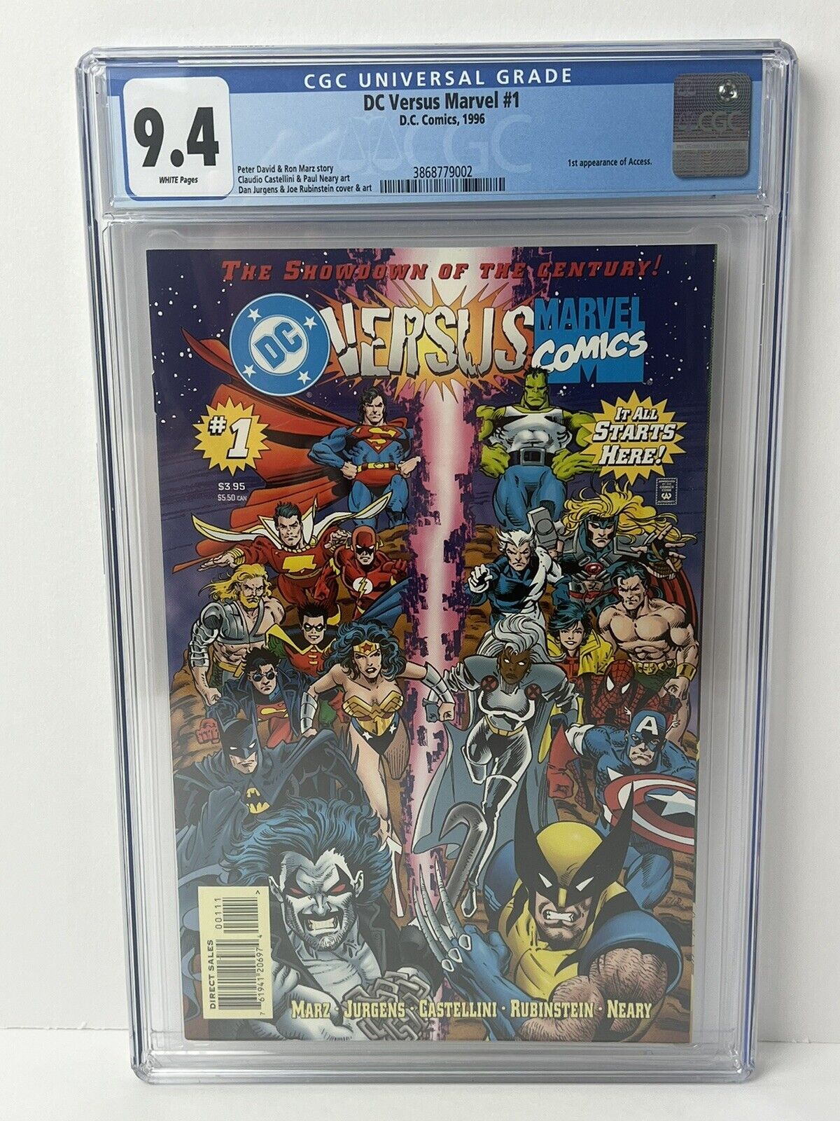 DC Versus Marvel #1 1996 CGC 9.4 White Pages First Appearance Of Access