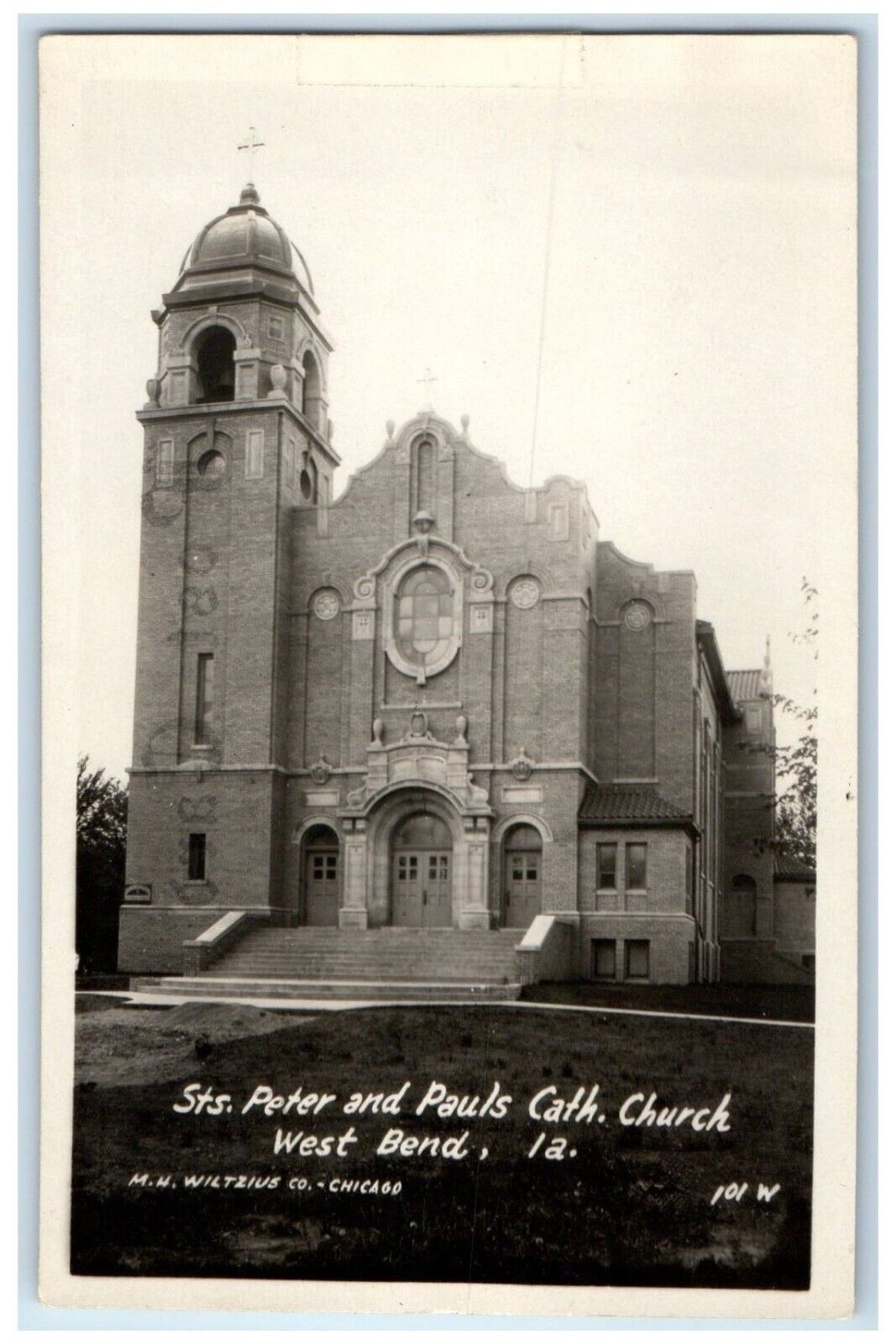 c1905 St. Peter Pauls Cath Church Exterior West Bend Iowa IA RPPC Photo Postcard
