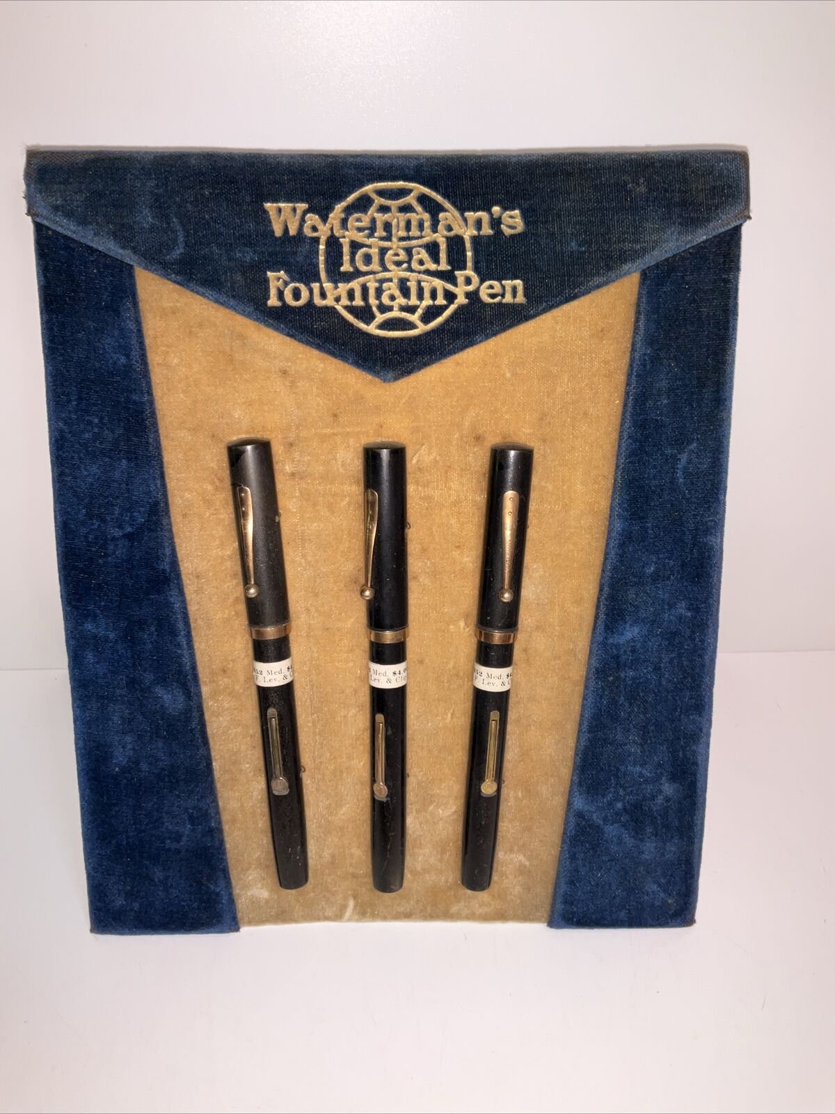 Very Rare Antique Original Waterman Store Display With 3 Dummy Pens 