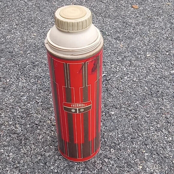 Vintage  Red Silver Diamond Thermos Bottle