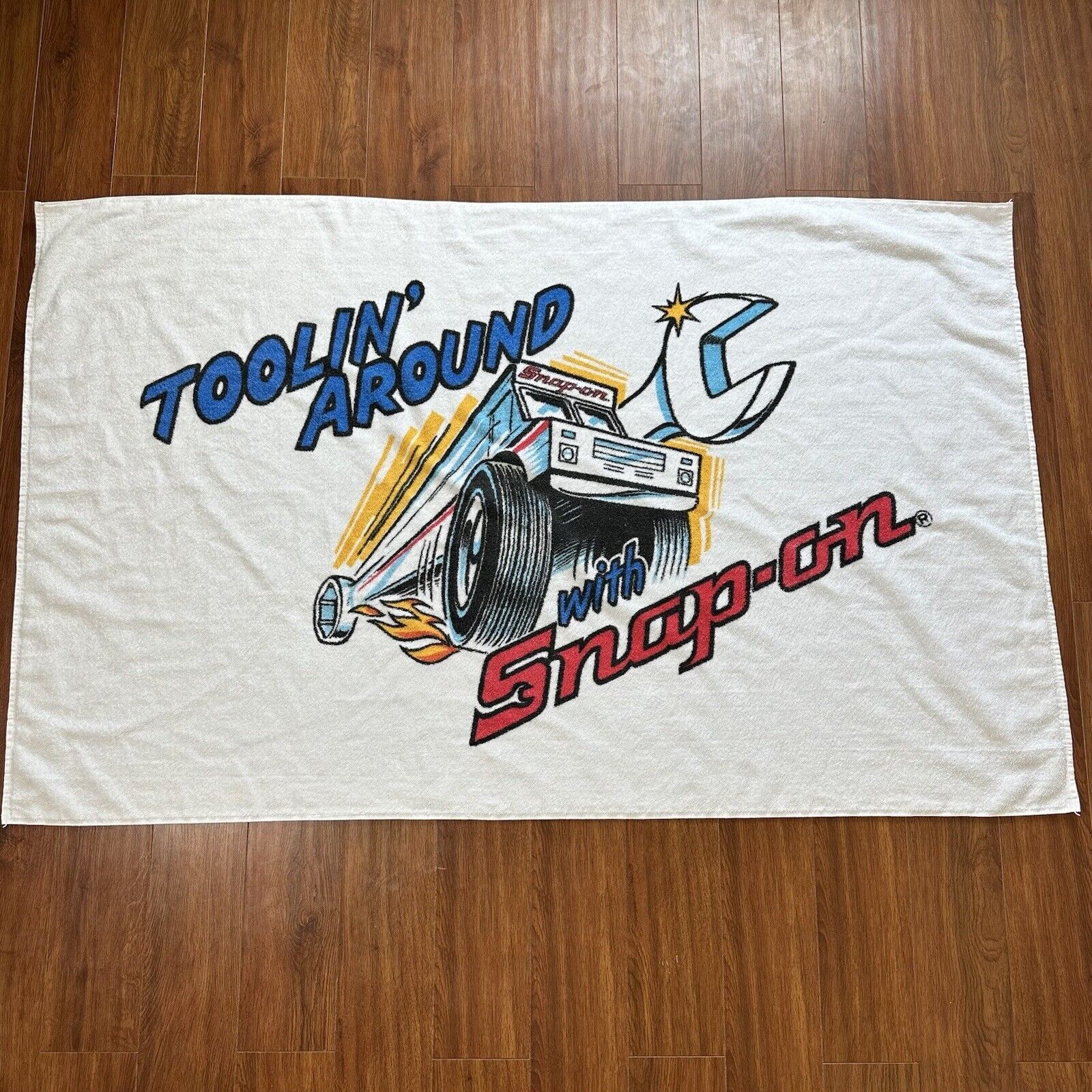 Vtg Snap-On Toolin’ Around Beach Towel Tools Promo Made in USA 57” X 35”