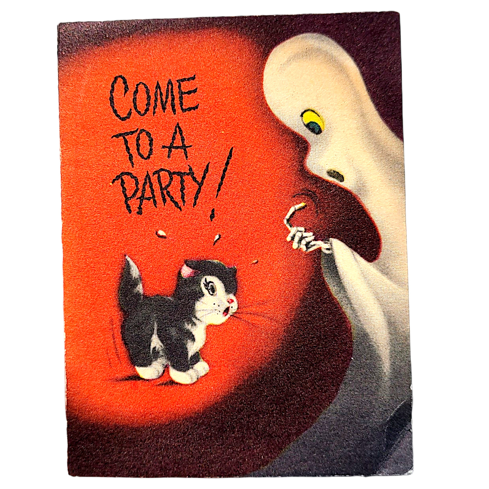 Vintage 1940s HALLOWEEN Card Party Invitation BLACK CAT Ghost Antique