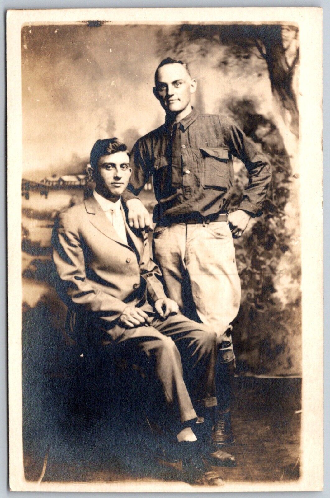 Postcard RPPC KY Louisville Kentucky Two Men Posing Studio Photo 1918 R10