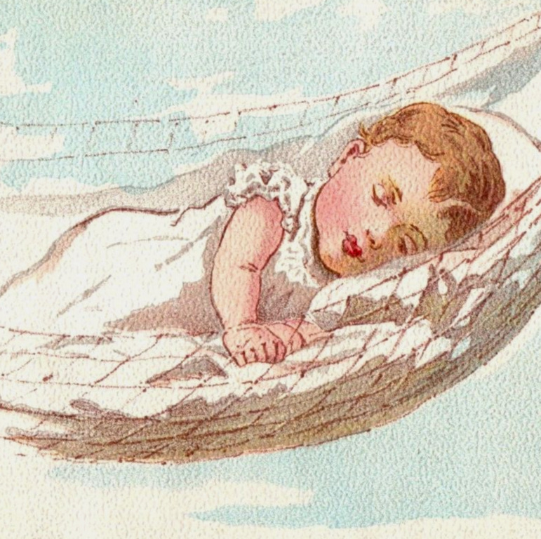 1880s Demorest\'s Family Magazine Months Cute Babies Hammock Grapes Set Of 4 7E