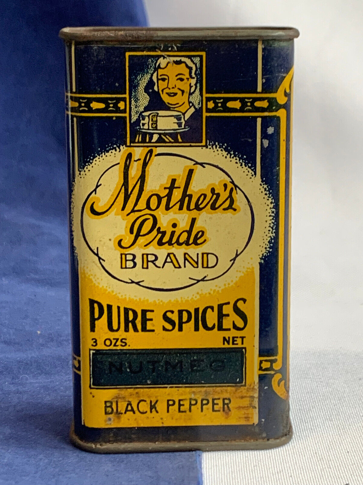 Vtg Mother\'s Pride Brand Tin Pure Spices Nutmeg Black Pepper 3 Ozs Can Art Deco 