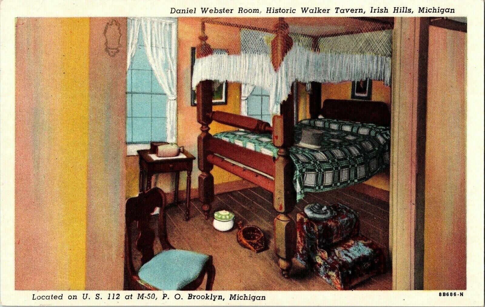 US 112 M-50 Brooklyn MI Daniel Webster Room Walker Tavern Irish Hills Postcard