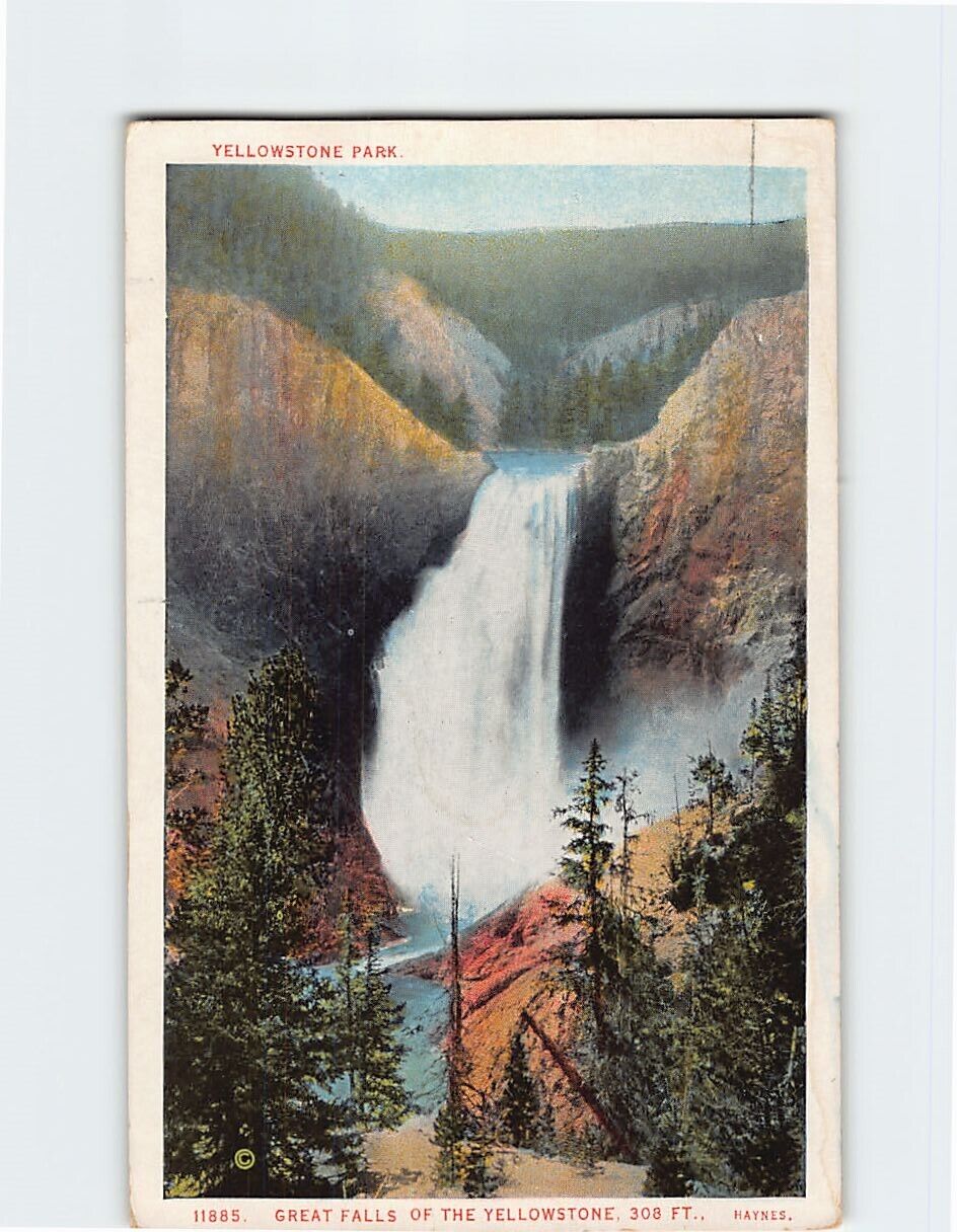 Postcard Great Falls Yellowstone Canyon Yellowstone National Park USA