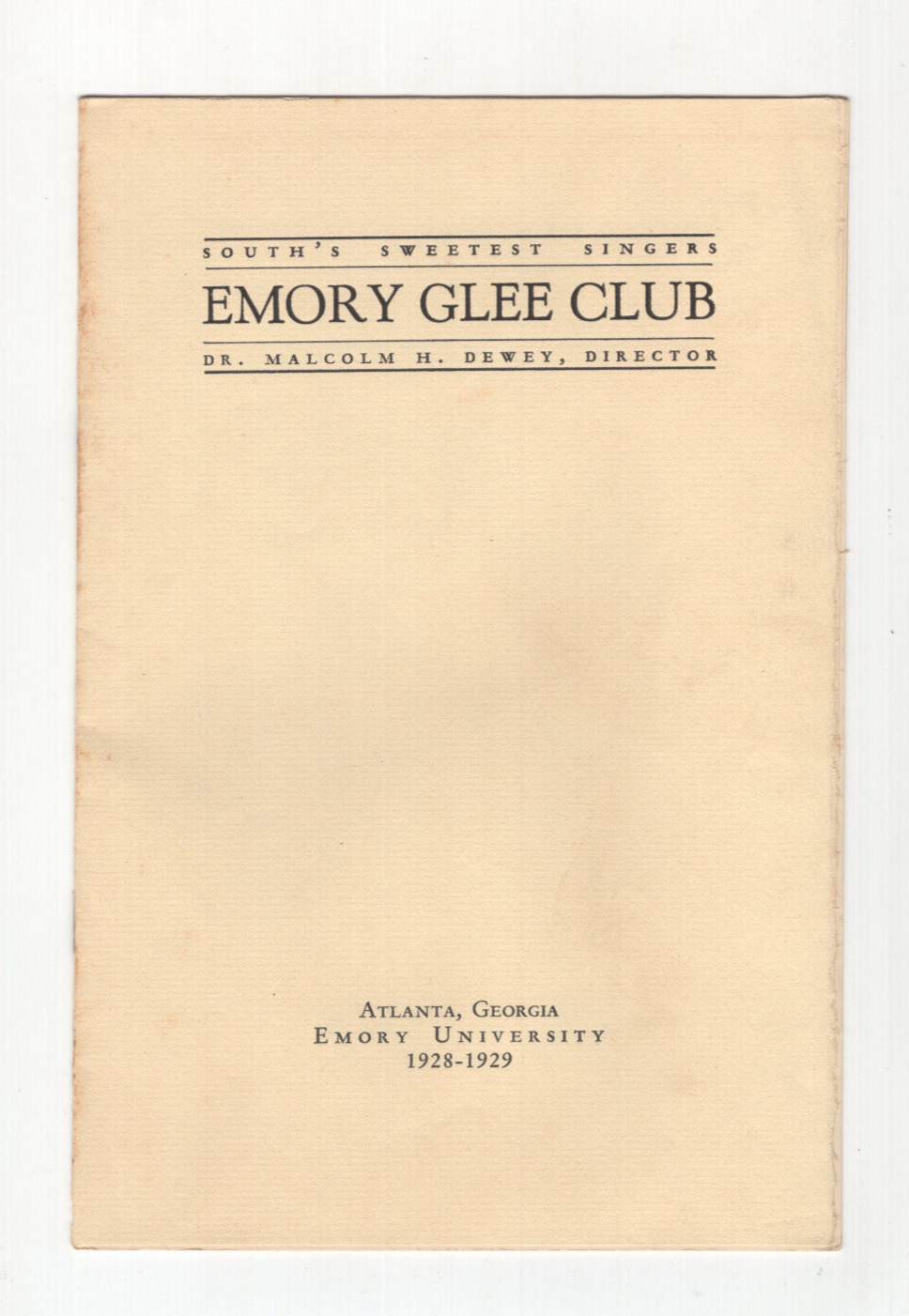 GREAT 1928 EMORY GLEE CLUB Program Atlanta University Personnel Names Info Vtg