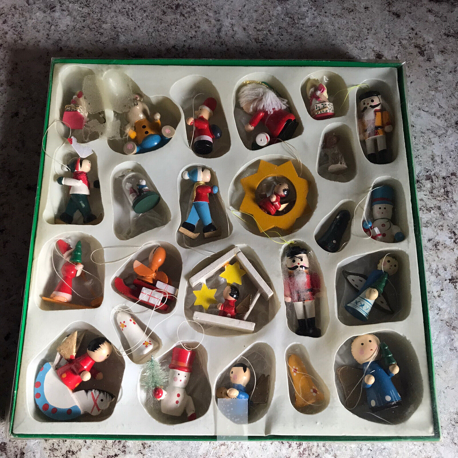 vtg 22 pc miniature wooden hand painted Christmas Ornaments 1992